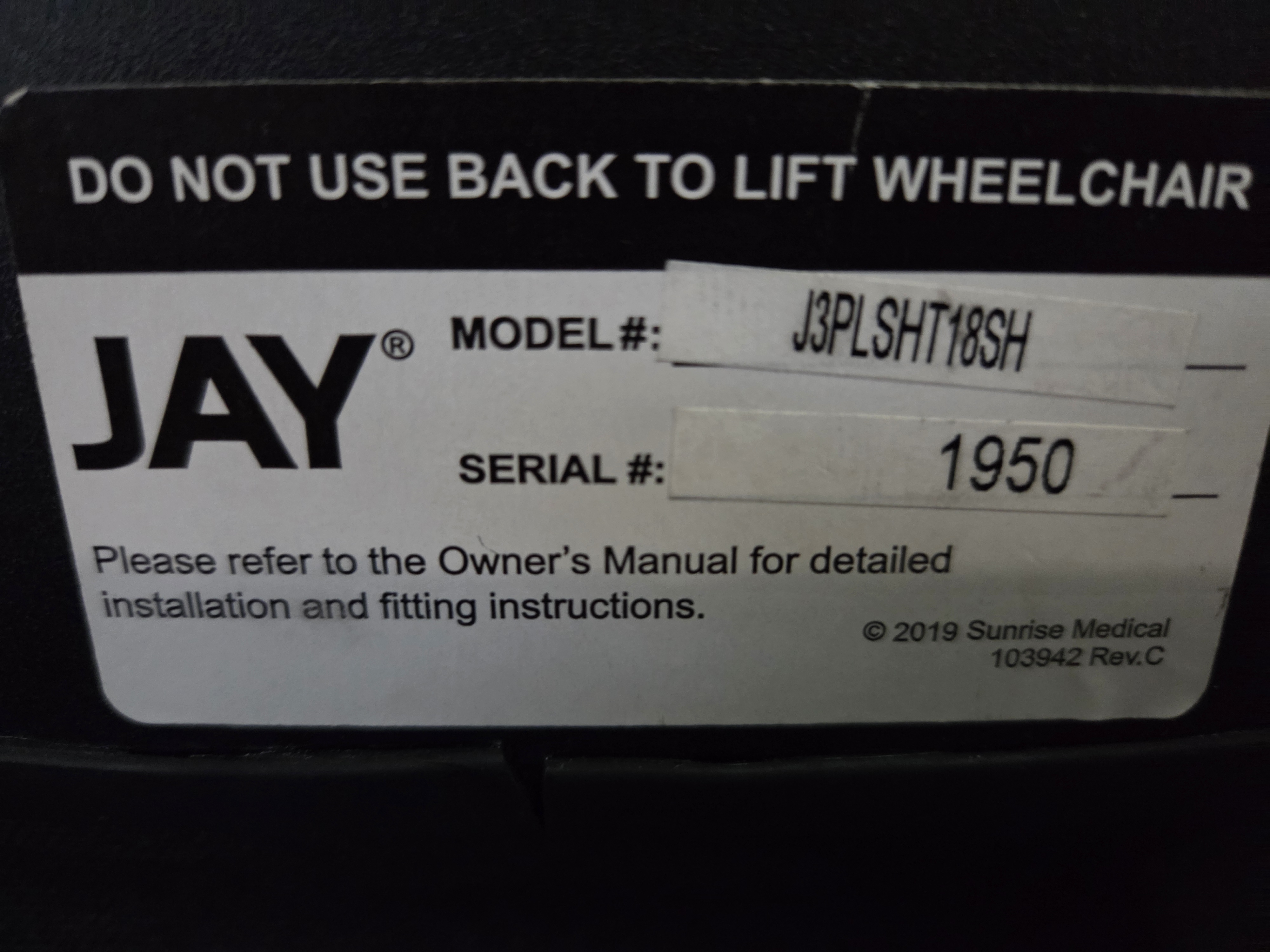 Wheelchair Model and Serial No