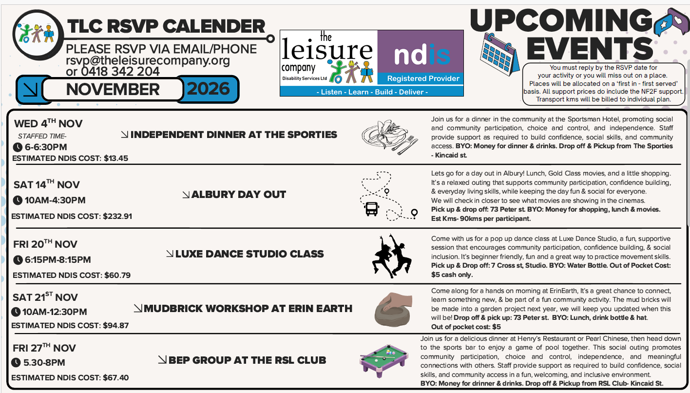 TLC RSVP Calendar for November