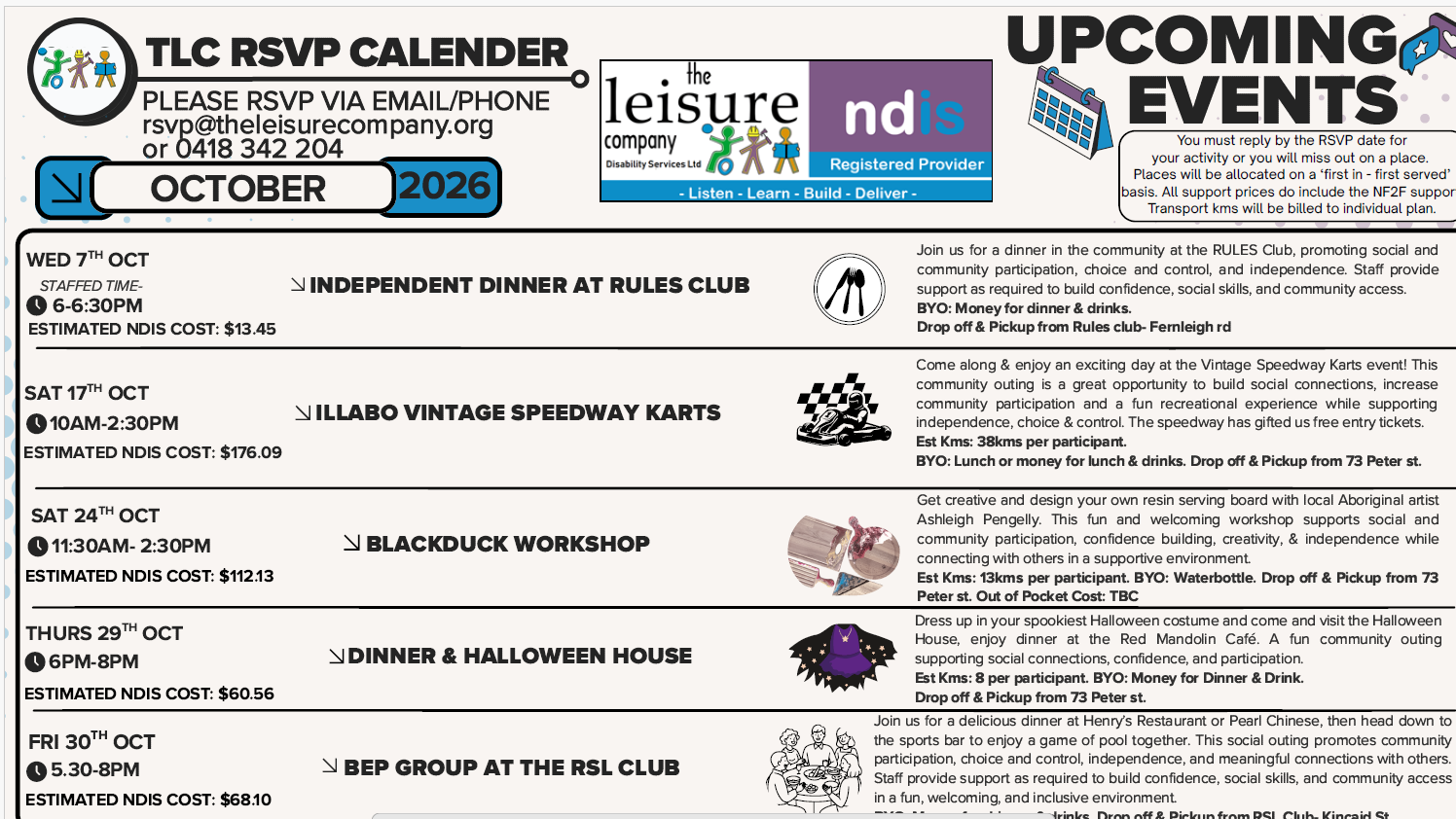 TLC RSVP Calendar for October 2026